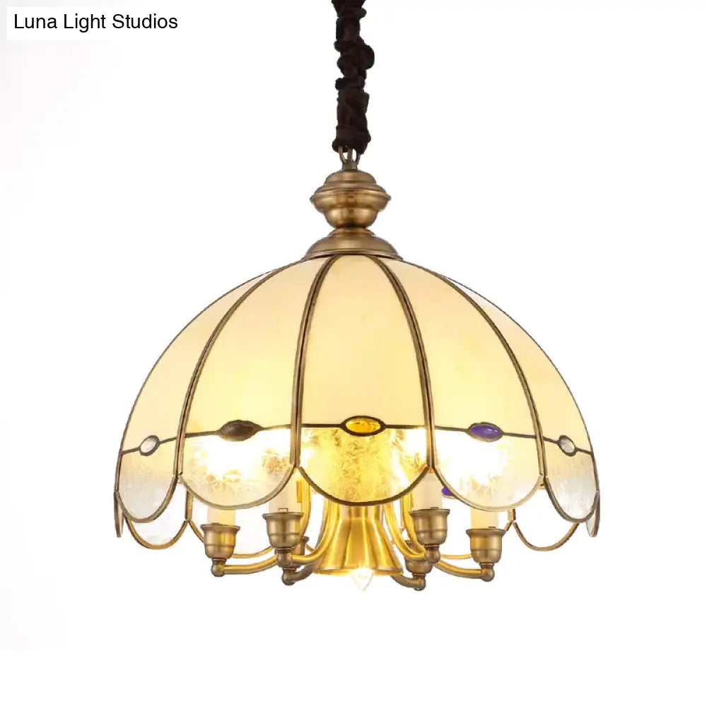 Scalloped Bubble Glass Chandelier: Colonial-Style 6-Head Pendant In Gold & Bead For Dining Room