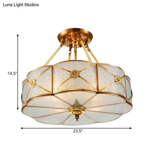 Scalloped Ceiling Flush Mount Colonial Brass Seedy Glass Semi Lighting For Bedroom - 3/4/6 Bulbs