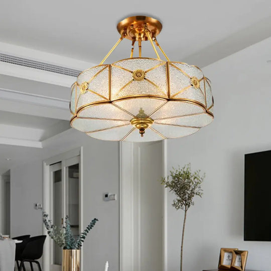 Scalloped Ceiling Flush Mount Colonial Brass Seedy Glass Semi Lighting For Bedroom - 3/4/6 Bulbs