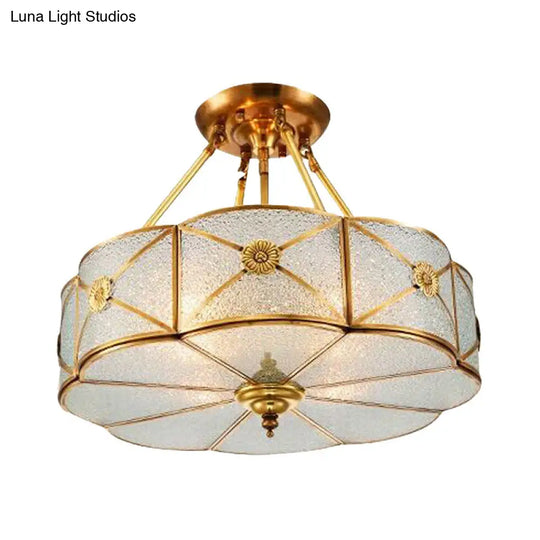 Scalloped Ceiling Flush Mount Colonial Brass Seedy Glass Semi Lighting For Bedroom - 3/4/6 Bulbs