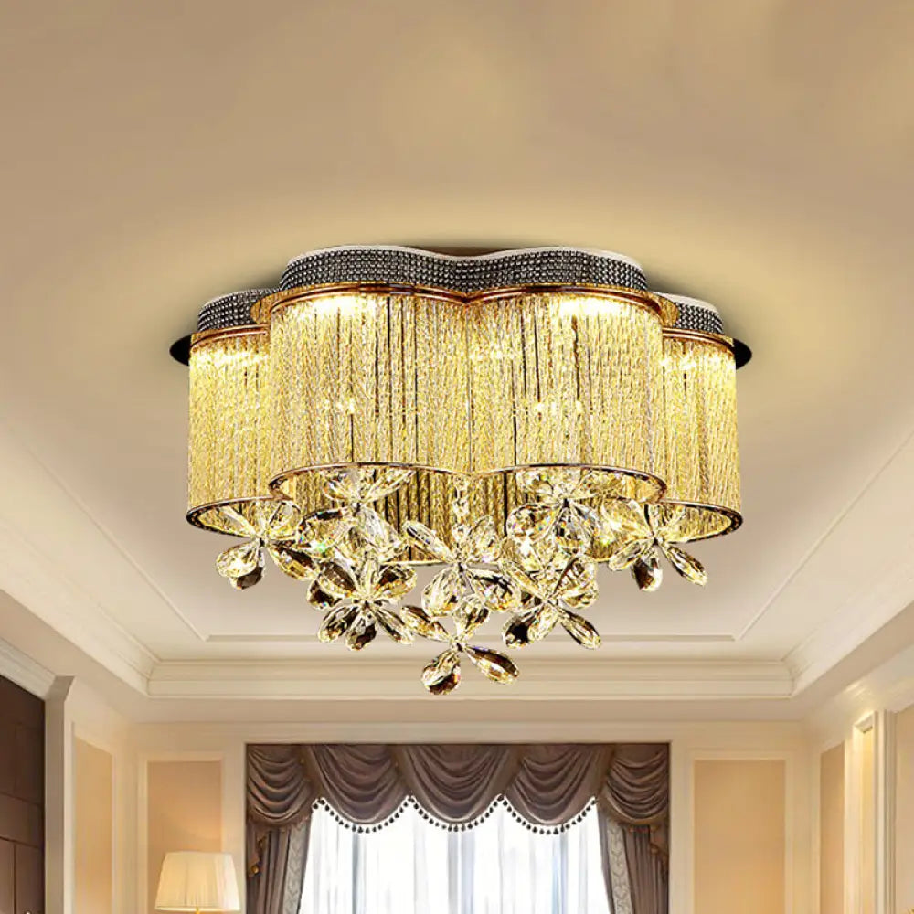 Scalloped Ceiling Mount Light Fixture - Modern Clear Crystal Glass Led Flushmount In Gold For