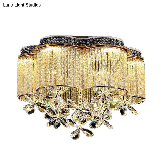 Scalloped Ceiling Mount Light Fixture - Modern Clear Crystal Glass Led Flushmount In Gold For