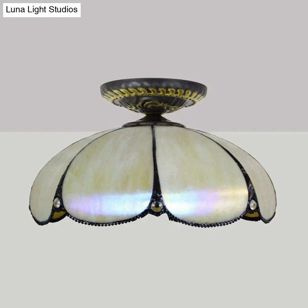 Scalloped Ceiling Tiffany White Metal Flush Mount Light Fixture - 1 For Bedroom