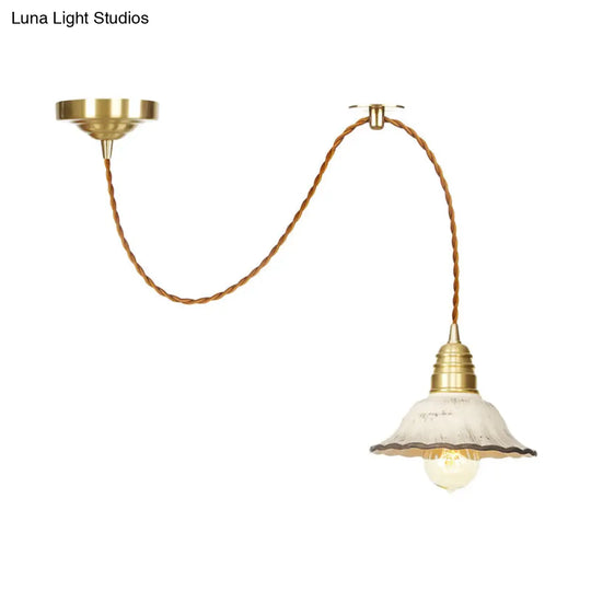 Scalloped Ceramic Pendant Lamp - Traditional Gold Lighting For Living Room Ceiling