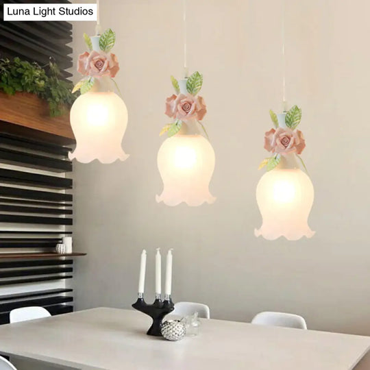 Scalloped Cluster Pendant Hanging Light With 3 Frosted White Glass Bulbs