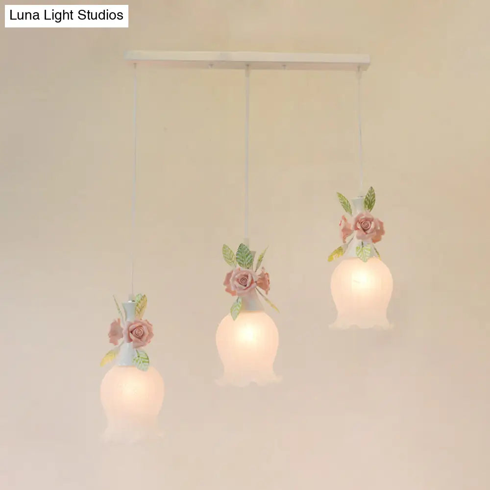 Scalloped Cluster Pendant Hanging Light With 3 Frosted White Glass Bulbs