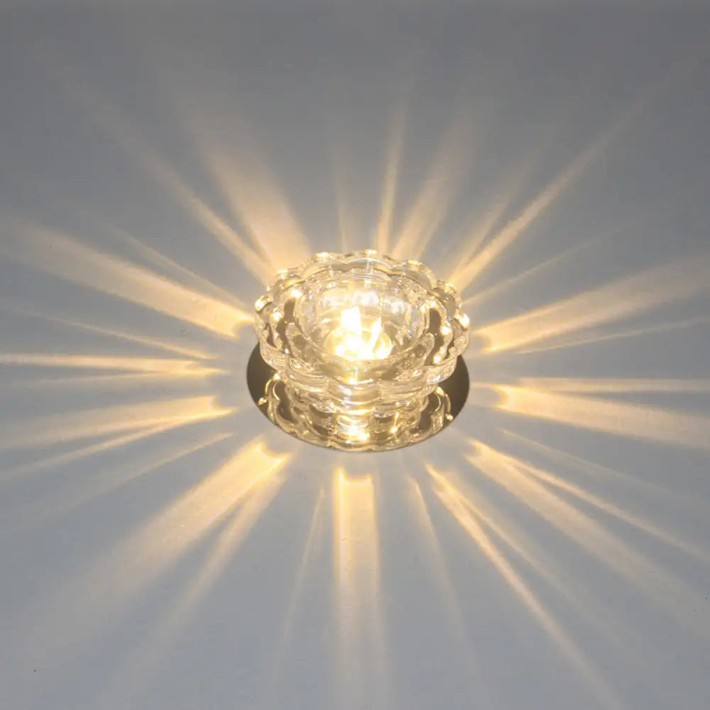 Scalloped Crystal Ceiling Light - Stainless Steel Led Flush - Mount Fixture Clear / Warm