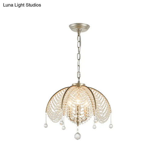 Scalloped Crystal Chandelier Lamp: Countryside Brass Pendant Light Perfect For Dining Room