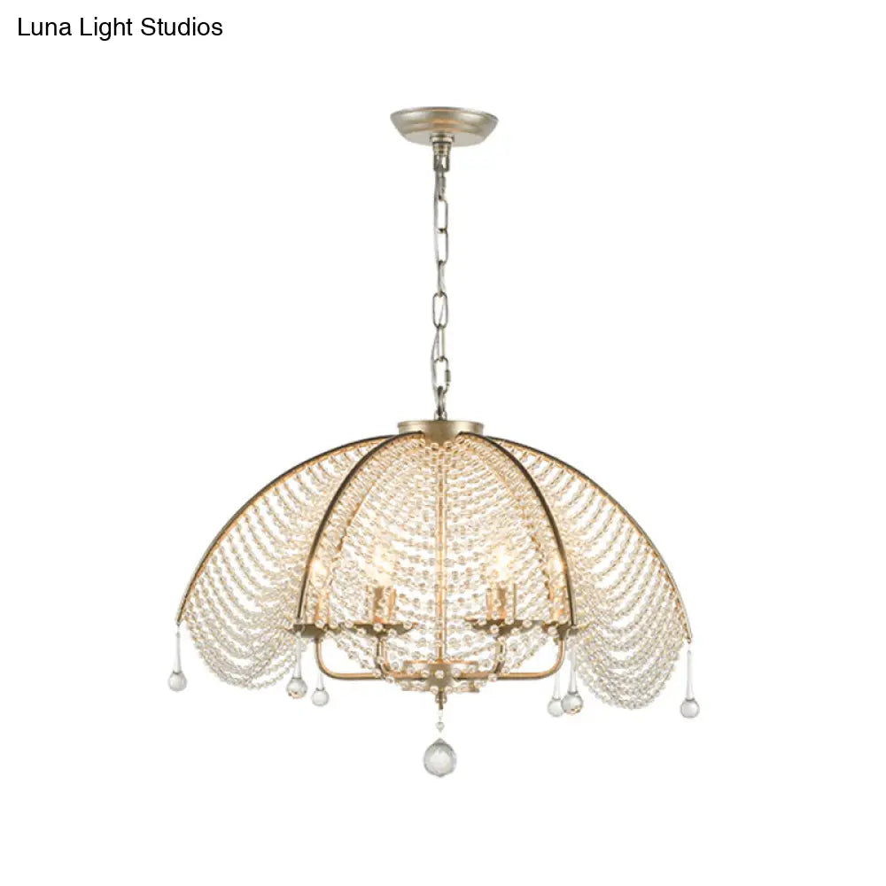 Scalloped Crystal Chandelier Lamp: Countryside Brass Pendant Light Perfect For Dining Room