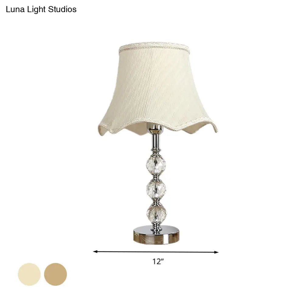 Scalloped Crystal Table Lamp - Elegant Living Room Nightstand Light Beige/Light Brown With Braided