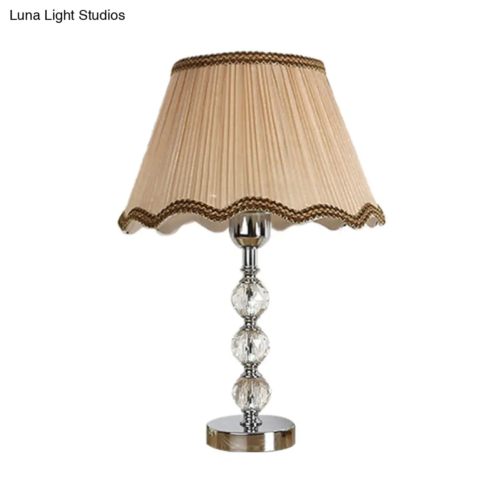 Scalloped Crystal Table Lamp - Elegant Living Room Nightstand Light Beige/Light Brown With Braided