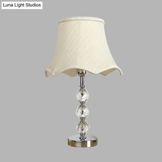 Scalloped Crystal Table Lamp - Elegant Living Room Nightstand Light Beige/Light Brown With Braided