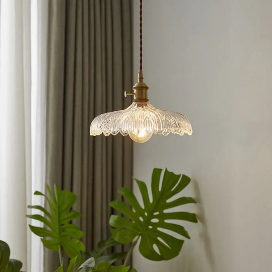 Scalloped Edge Glass Pendant Ceiling Light For Restaurants - Industrial Style Clear / 10’