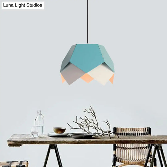 Iron Hanging Macaron Pendant Light - Scalloped Edge Blue/Yellow 1 Bulb