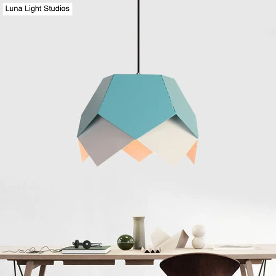 Iron Hanging Macaron Pendant Light - Scalloped Edge Blue/Yellow 1 Bulb