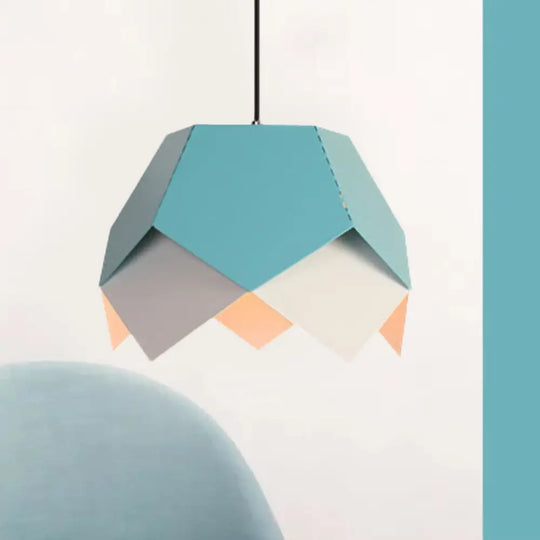 Scalloped Edge Macaron Hanging Light: Layered Iron Blue/Yellow Pendant Ceiling Light With 1 Bulb