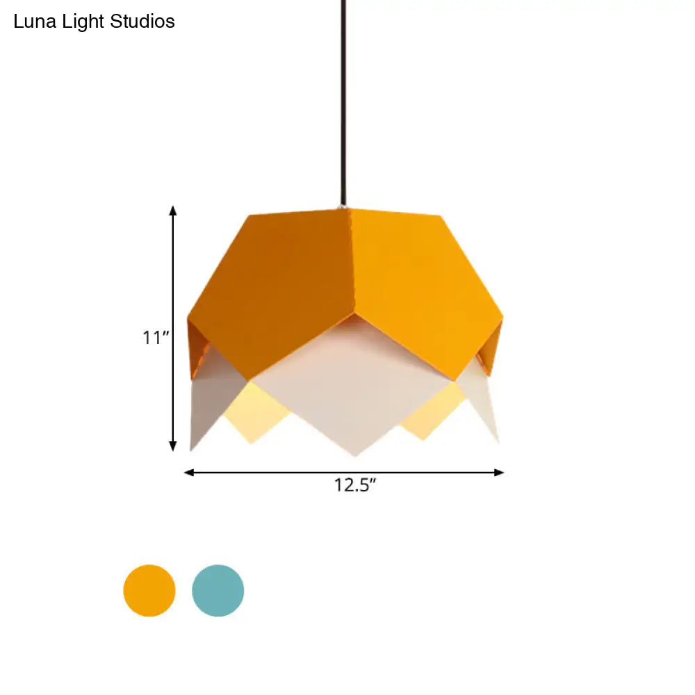 Scalloped Edge Macaron Hanging Light: Layered Iron Blue/Yellow Pendant Ceiling Light With 1 Bulb