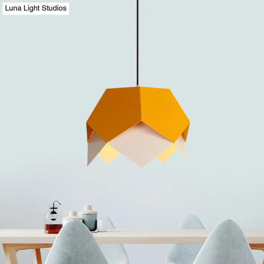 Scalloped Edge Macaron Hanging Light: Layered Iron Blue/Yellow Pendant Ceiling Light With 1 Bulb