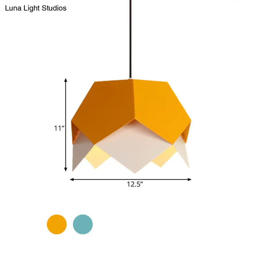 Iron Hanging Macaron Pendant Light - Scalloped Edge Blue/Yellow 1 Bulb