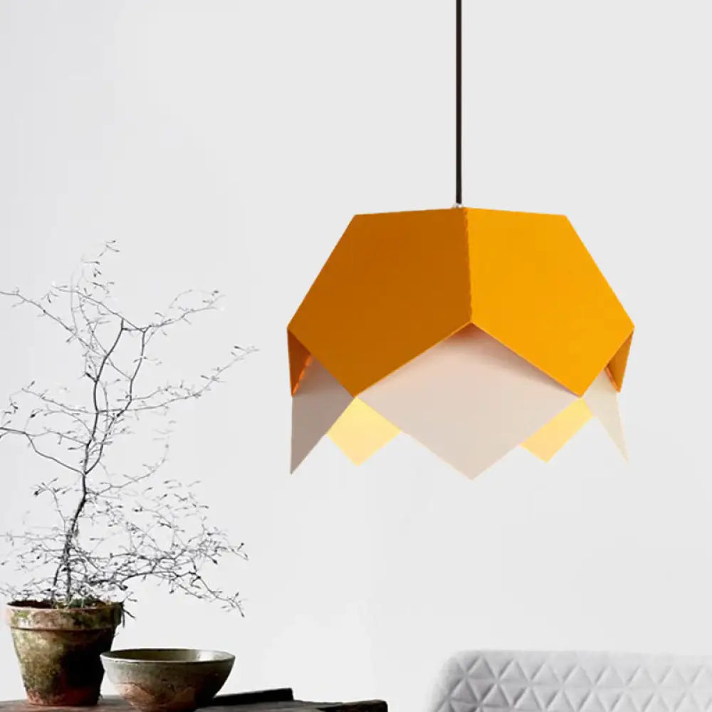 Scalloped Edge Macaron Hanging Light: Layered Iron Blue/Yellow Pendant Ceiling Light With 1 Bulb