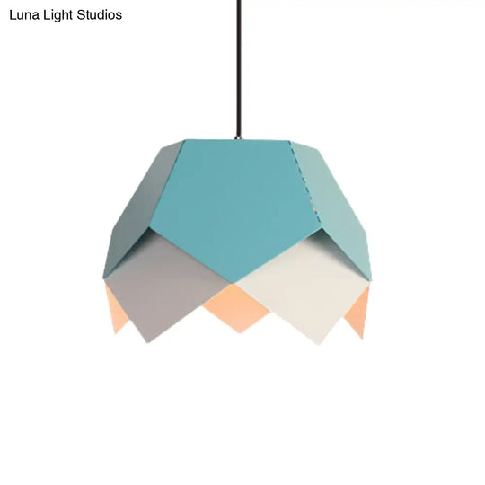 Scalloped Edge Macaron Hanging Light: Layered Iron Blue/Yellow Pendant Ceiling Light With 1 Bulb