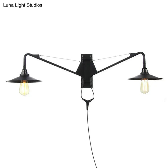 Scalloped/Exposed Industrial Wall Lamp - 1/2-Light Iron Swing Arm Lighting Black Plug-In Mount