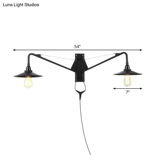 Scalloped/Exposed Industrial Wall Lamp - 1/2-Light Iron Swing Arm Lighting Black Plug-In Mount