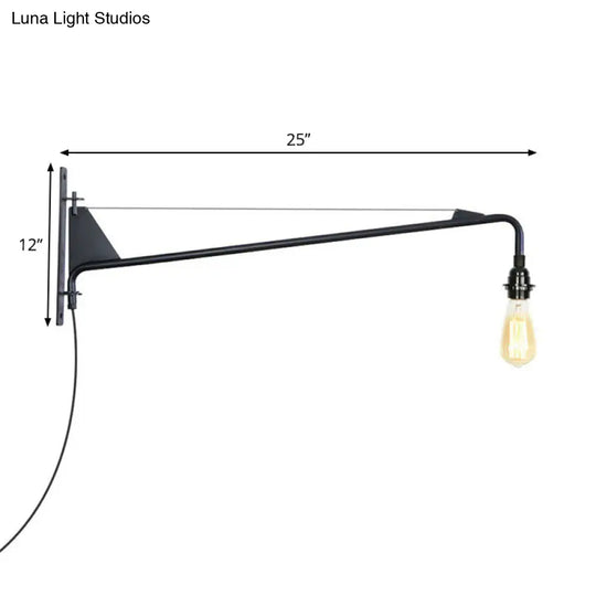 Scalloped/Exposed Industrial Wall Lamp - 1/2-Light Iron Swing Arm Lighting Black Plug-In Mount