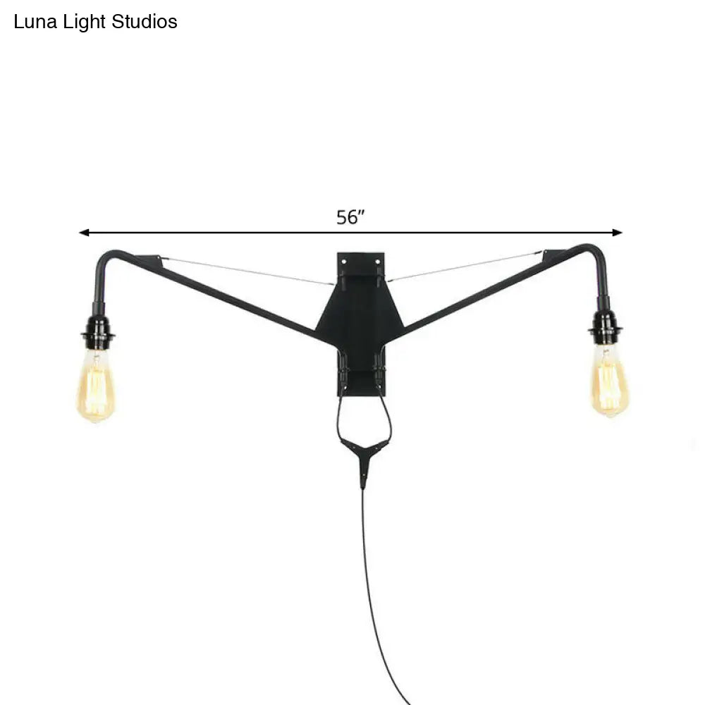 Scalloped/Exposed Industrial Wall Lamp - 1/2-Light Iron Swing Arm Lighting Black Plug-In Mount