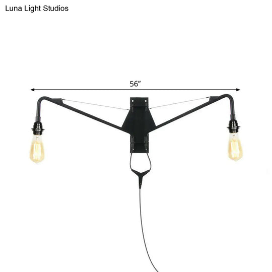 Scalloped/Exposed Industrial Wall Lamp - 1/2-Light Iron Swing Arm Lighting Black Plug-In Mount