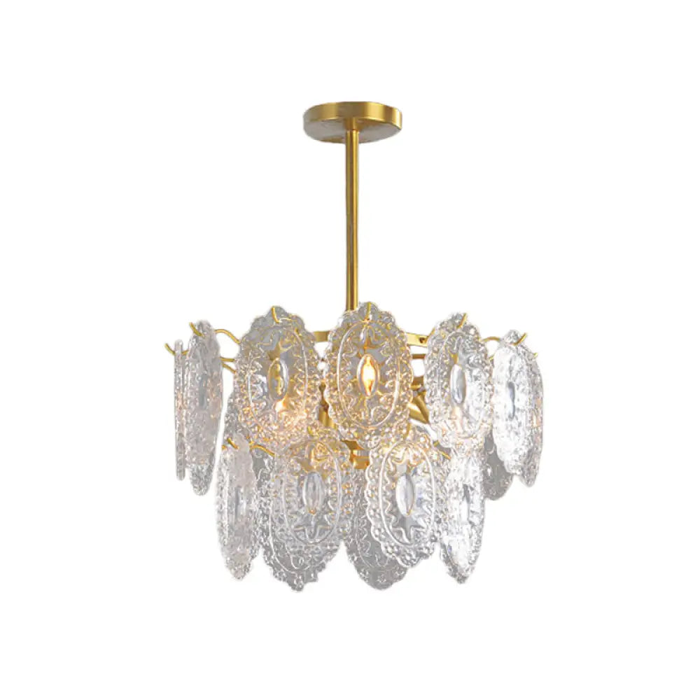 Scalloped Glass Chandelier - Modern Gold Pendant Light With 2/3/4 Tiers & 6/12/16 Bulbs For Dining