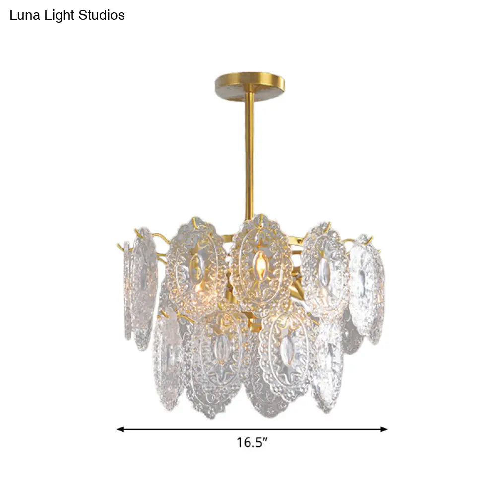 Scalloped Glass Chandelier - Modern Gold Pendant Light With 2/3/4 Tiers & 6/12/16 Bulbs For Dining