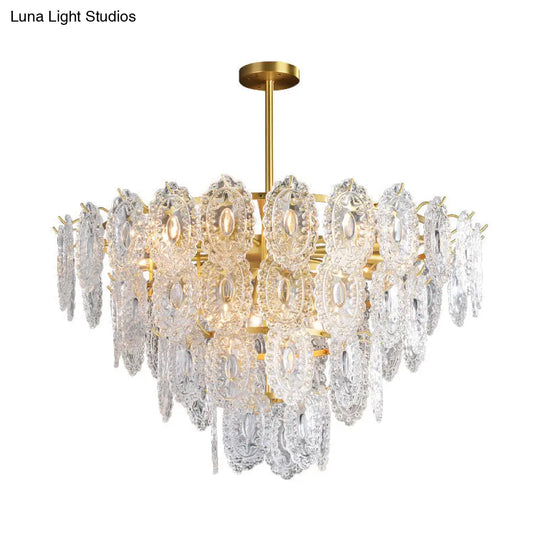 Scalloped Glass Chandelier - Modern Gold Pendant Light With 2/3/4 Tiers & 6/12/16 Bulbs For Dining