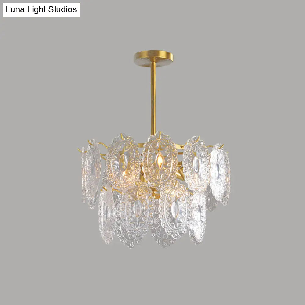 Scalloped Glass Chandelier - Modern Gold Pendant Light With 2/3/4 Tiers & 6/12/16 Bulbs For Dining