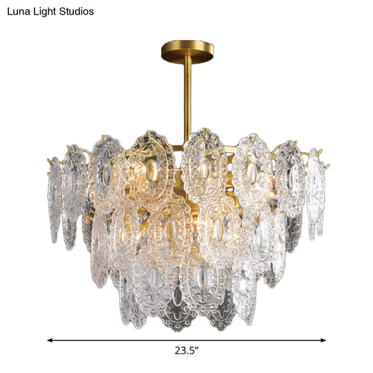 Scalloped Glass Chandelier - Modern Gold Pendant Light With 2/3/4 Tiers & 6/12/16 Bulbs For Dining