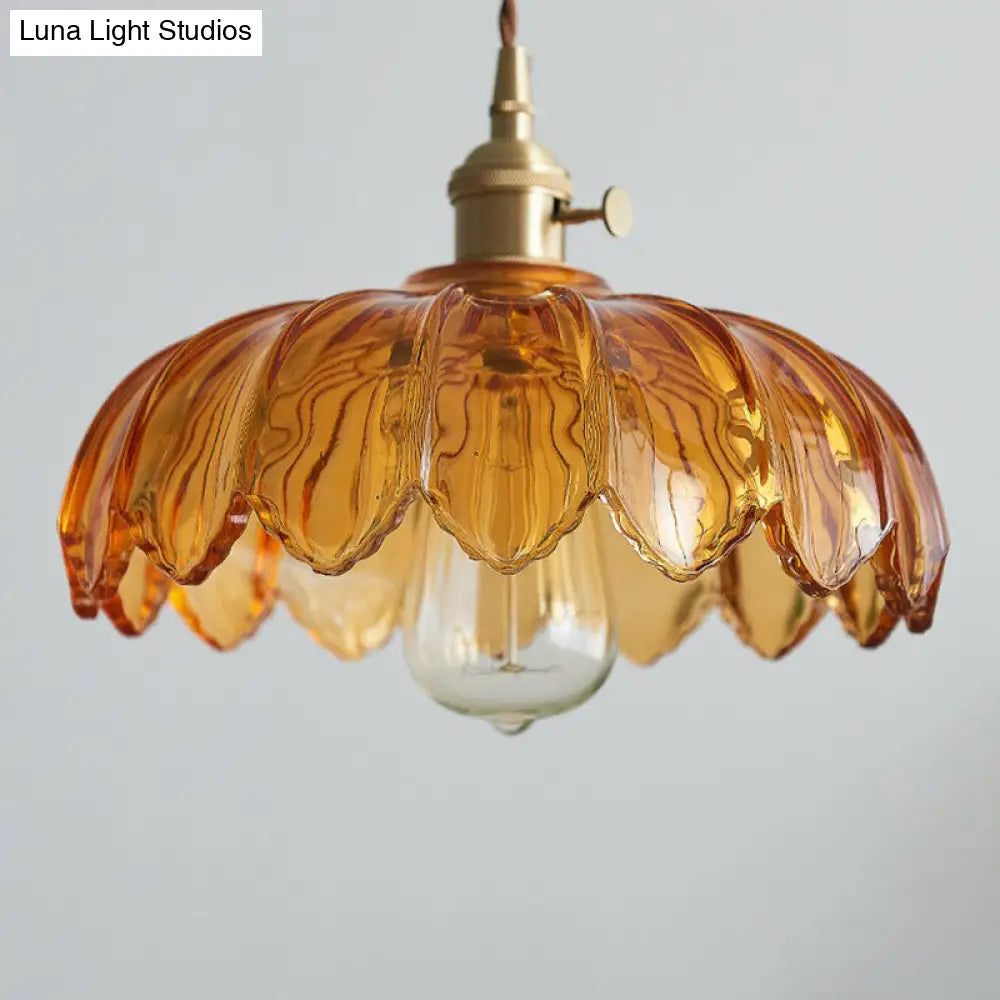 Scalloped Glass Flower Ceiling Light Industrial Single Dining Room Hanging Pendant