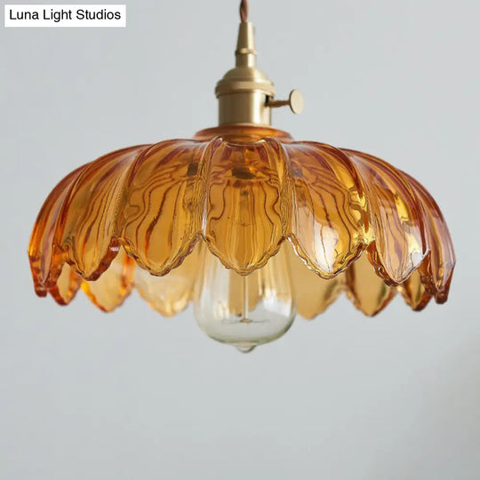 Scalloped Glass Flower Ceiling Light Industrial Single Dining Room Hanging Pendant