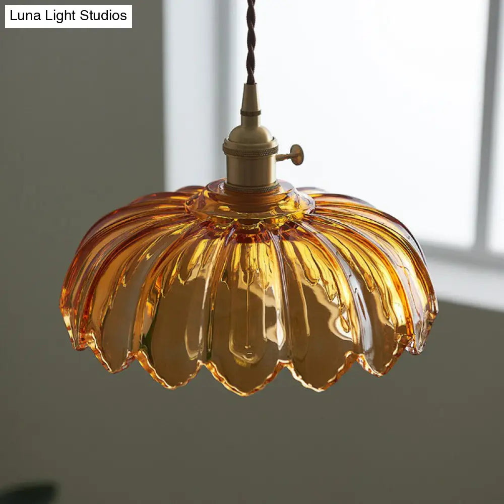 Scalloped Glass Flower Ceiling Light Industrial Single Dining Room Hanging Pendant