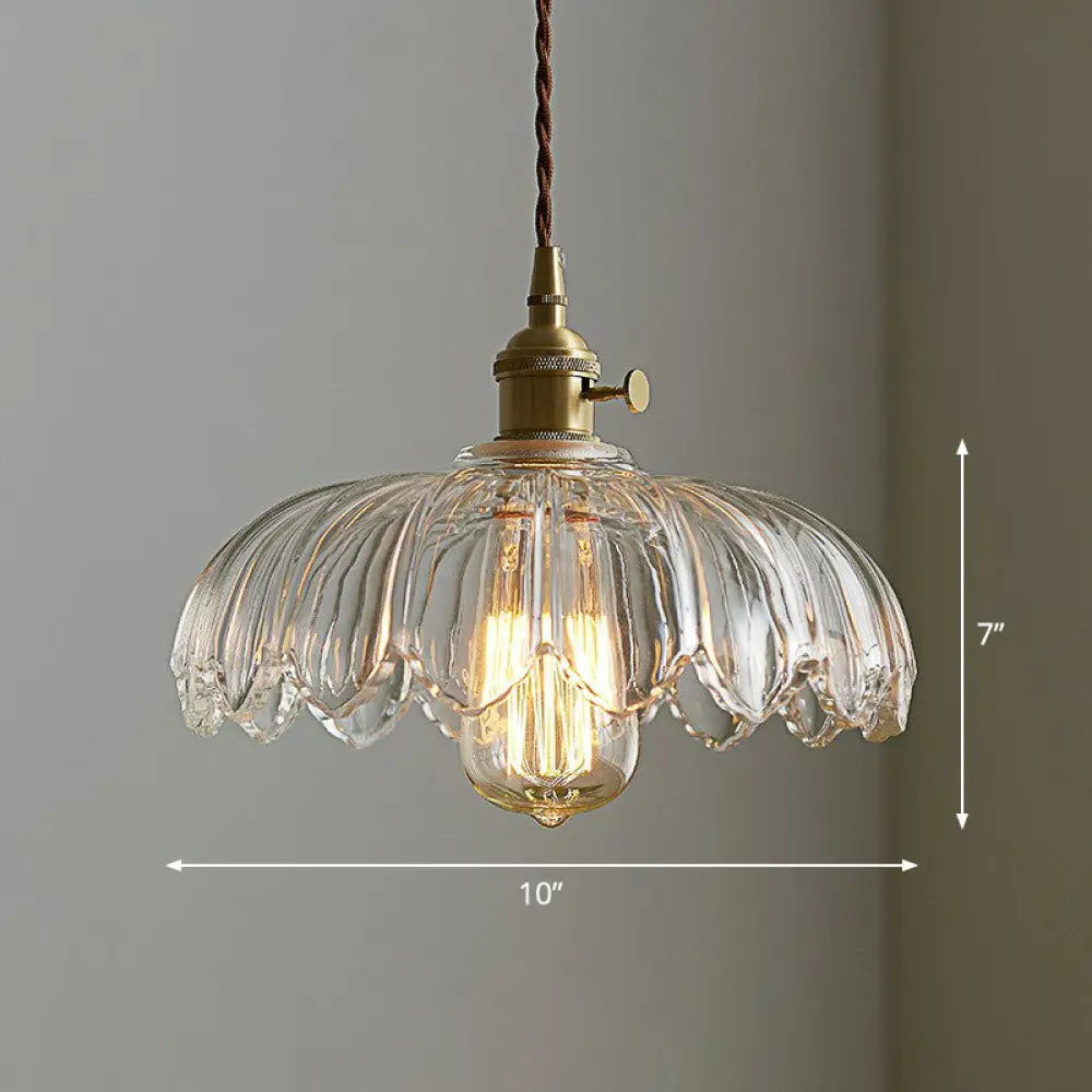 Scalloped Glass Flower Ceiling Light Industrial Single Dining Room Hanging Pendant Clear