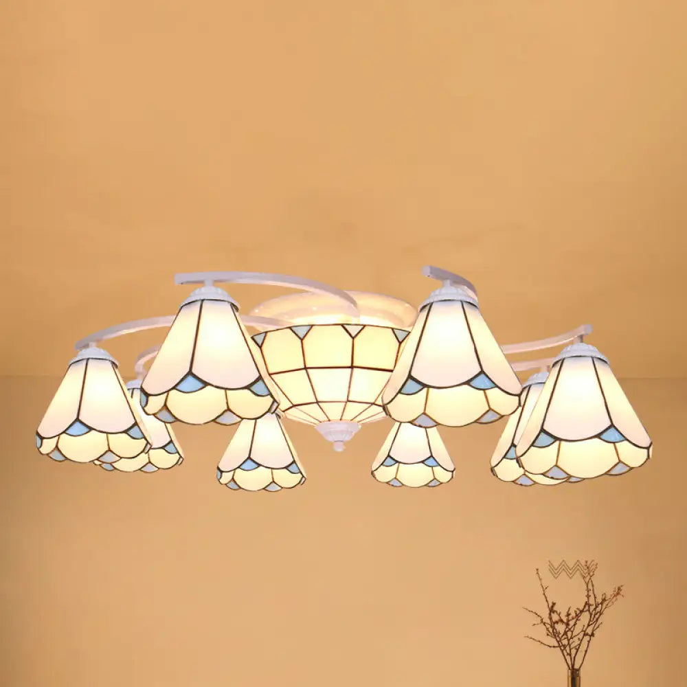 Scalloped Glass Semi Flush Mount Ceiling Light With Mediterranean Style 11 / White