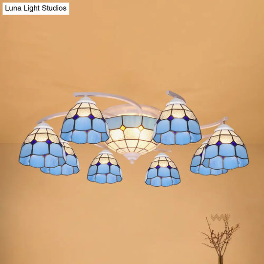 Mediterranean Glass Semi Flush Mount Light With Scalloped Edge Close To Ceiling Fixture 11 / White