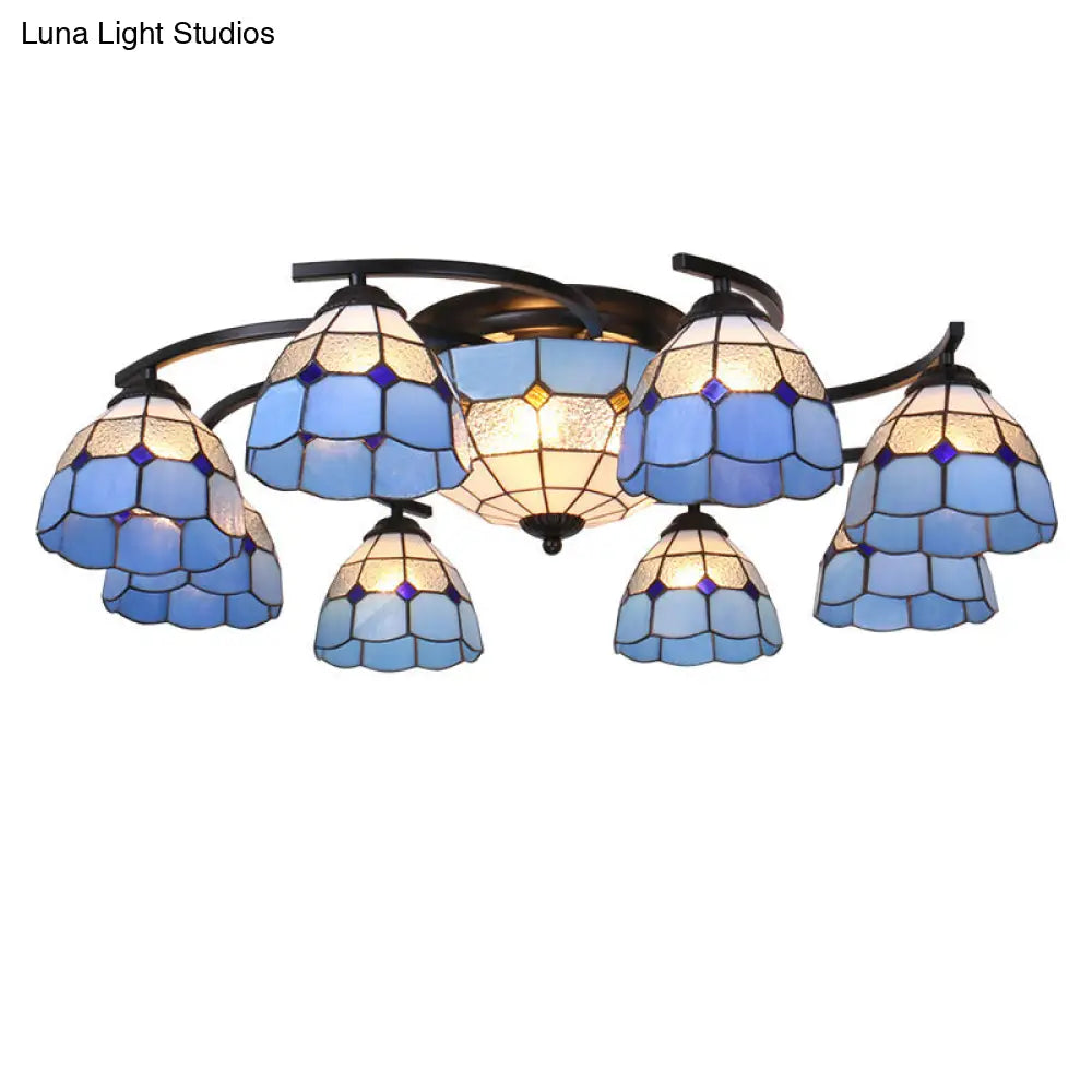 Mediterranean Glass Semi Flush Mount Light With Scalloped Edge Close To Ceiling Fixture