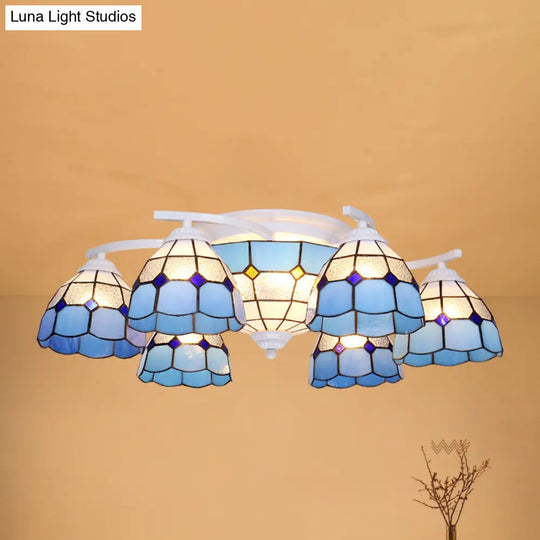Mediterranean Glass Semi Flush Mount Light With Scalloped Edge Close To Ceiling Fixture 9 / White