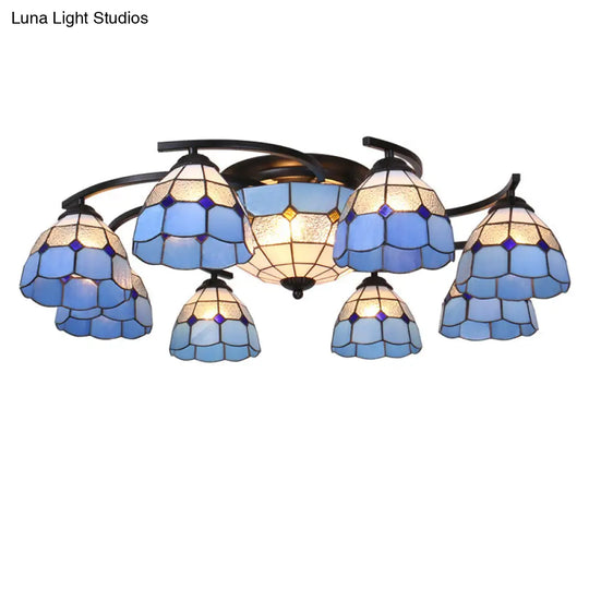 Scalloped Glass Semi Flush Mount Ceiling Light With Mediterranean Style