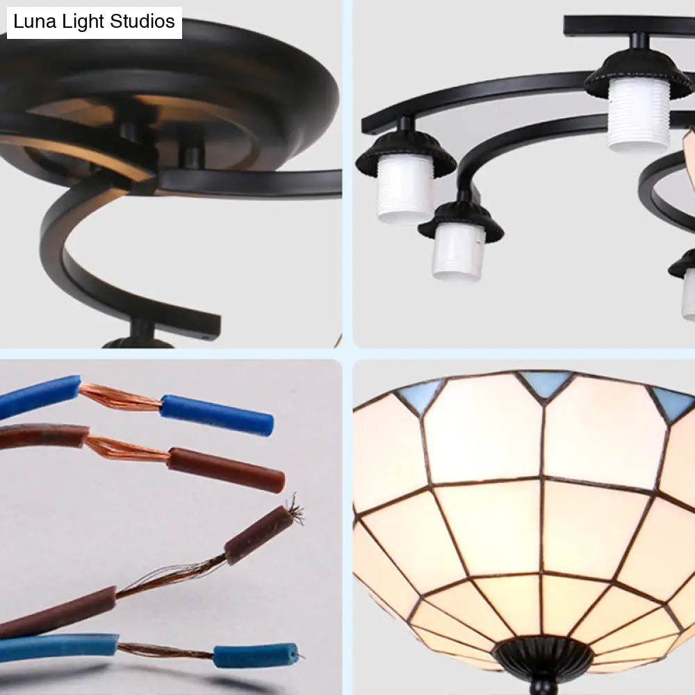 Scalloped Glass Semi Flush Mount Ceiling Light With Mediterranean Style