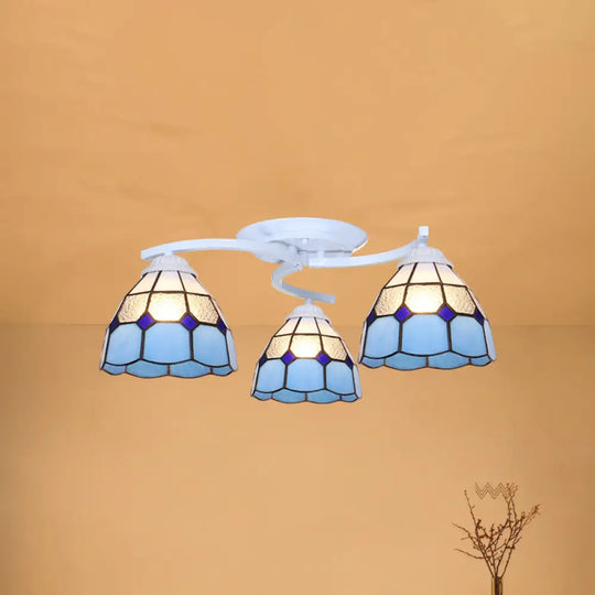 Scalloped Glass Semi Flush Mount Ceiling Light With Mediterranean Style 3 / White Blue
