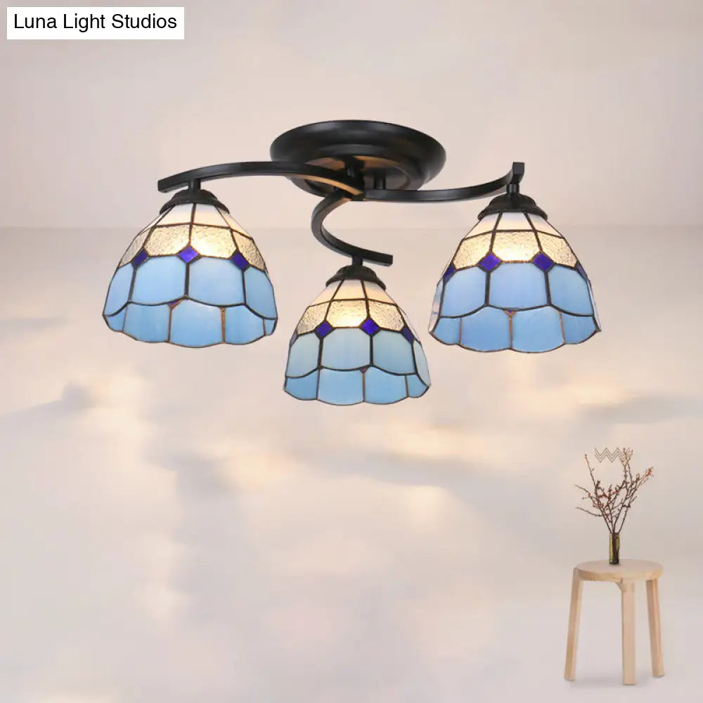 Mediterranean Glass Semi Flush Mount Light With Scalloped Edge Close To Ceiling Fixture 3 / Black