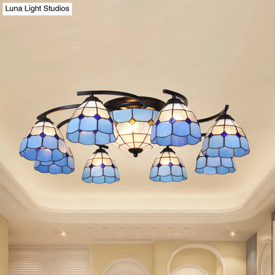Mediterranean Glass Semi Flush Mount Light With Scalloped Edge Close To Ceiling Fixture