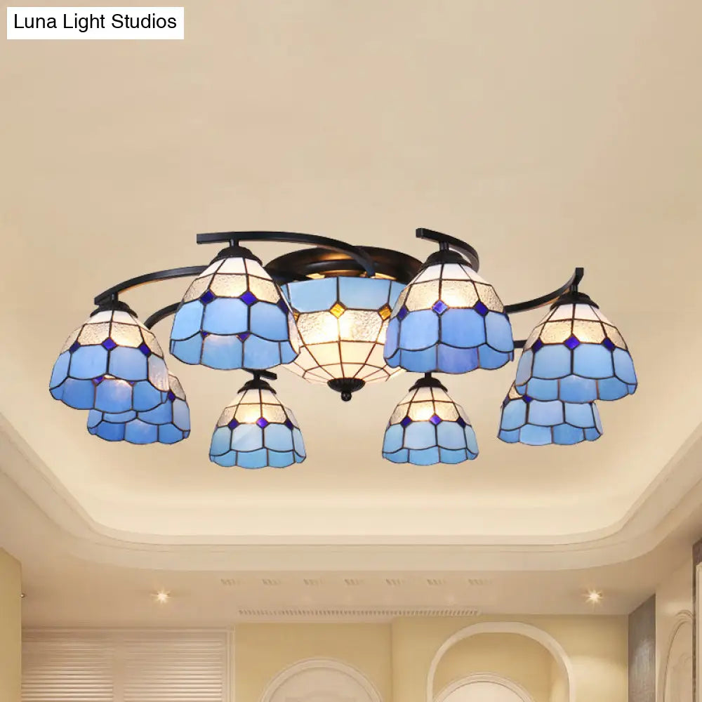 Scalloped Glass Semi Flush Mount Ceiling Light With Mediterranean Style