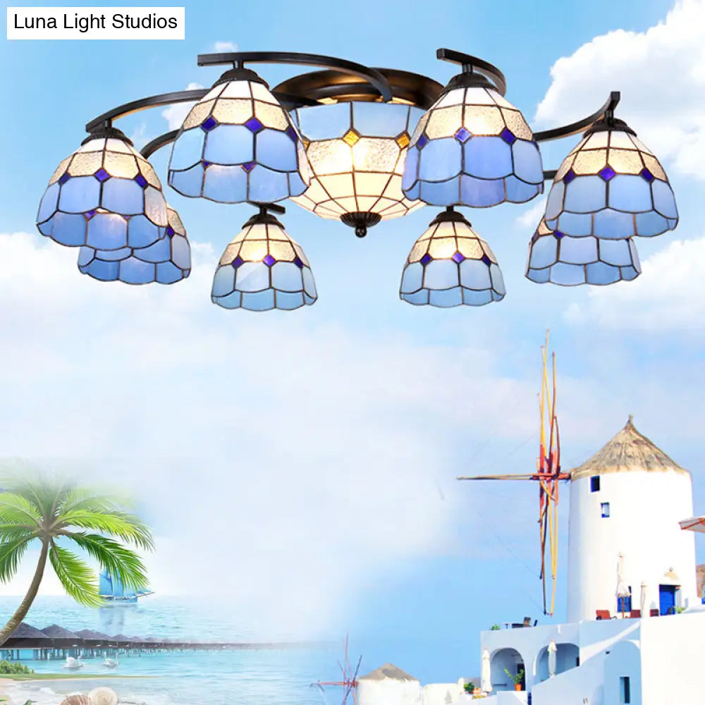 Mediterranean Glass Semi Flush Mount Light With Scalloped Edge Close To Ceiling Fixture